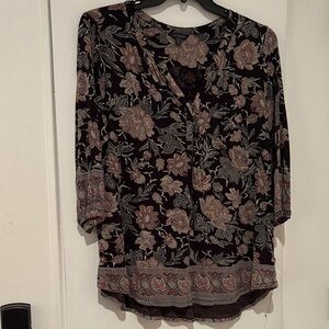 Lucky Brand Black and Cream Floral Blouse